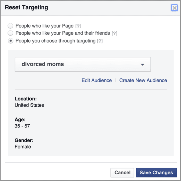facebook reset targeting