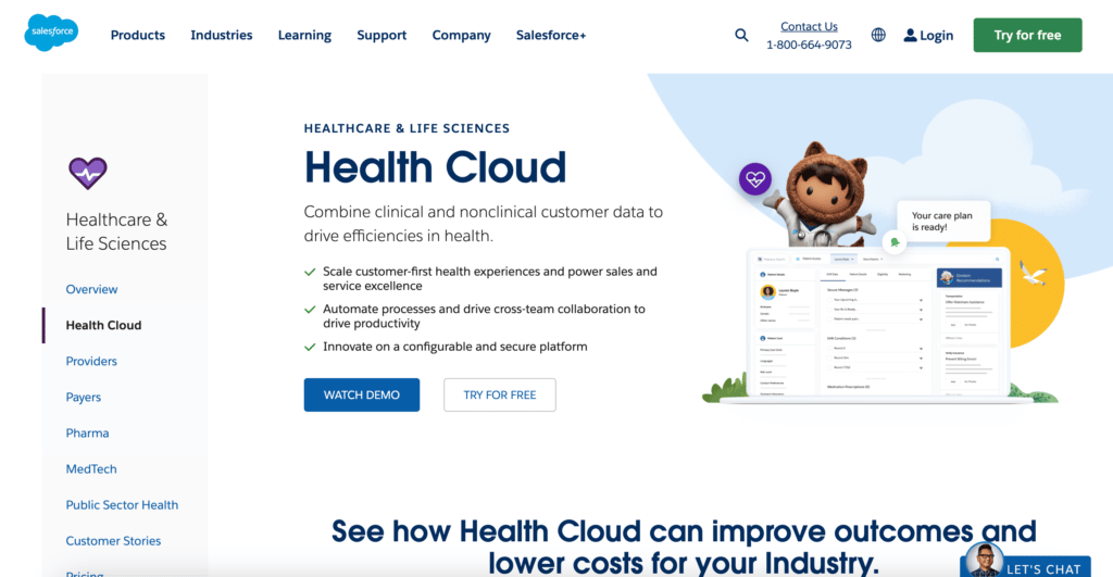 Salesforce; one of the best CRM for healthcare.