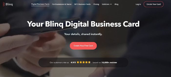 Blinq business card homepage