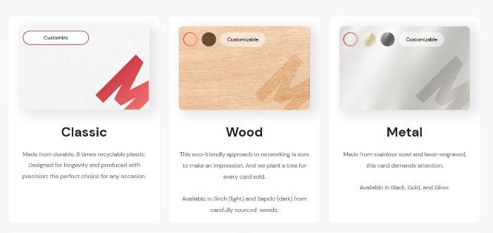 Mobilo Card material options