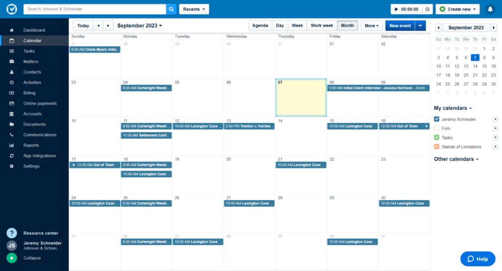CRM For Law Firms - Clio Scheduling Calendar