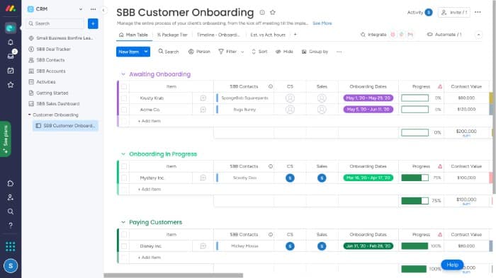 Monday Sales CRM - Customer Onboarding