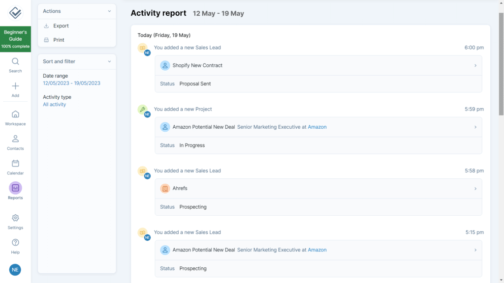less annoying crm review  - activity report