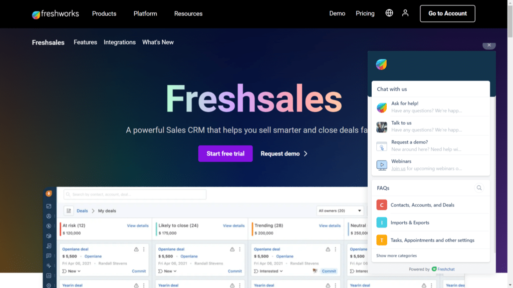 freshsales review - homepage