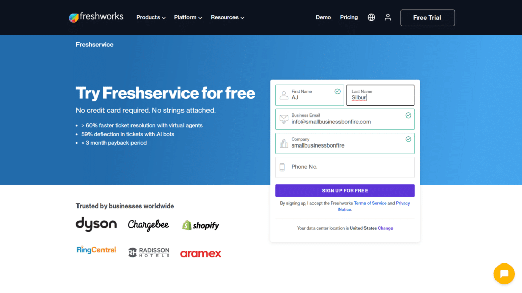 freshservice review - homepage