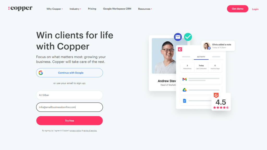 copper crm review -homepage