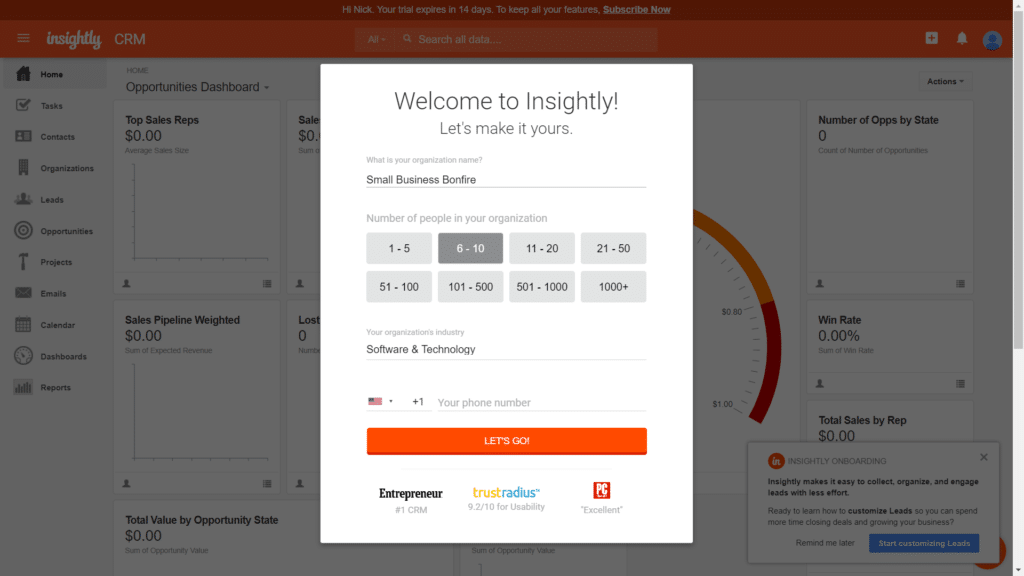 insightly crm review -welcome