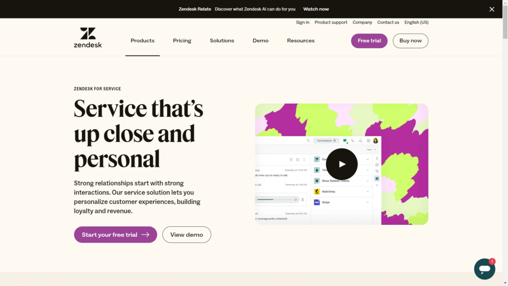 zendesk for service -homepage