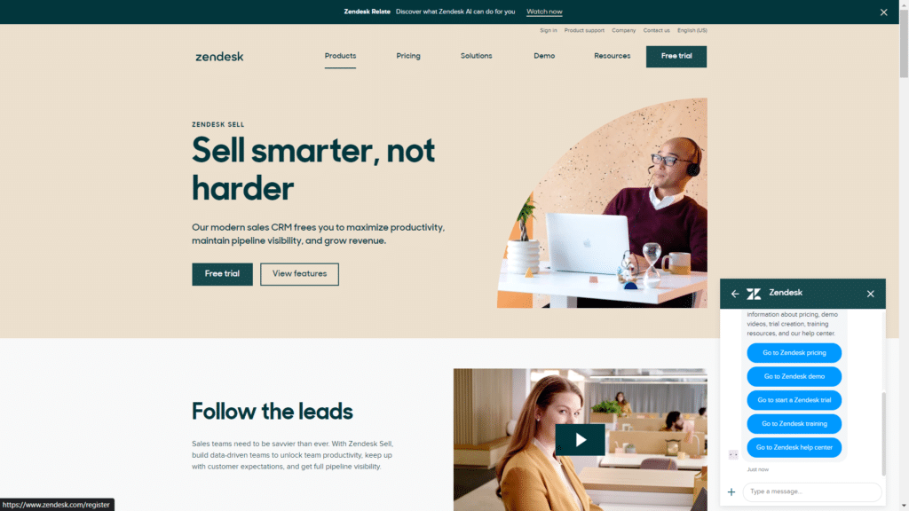 Zendesk Sell Review - Homepage