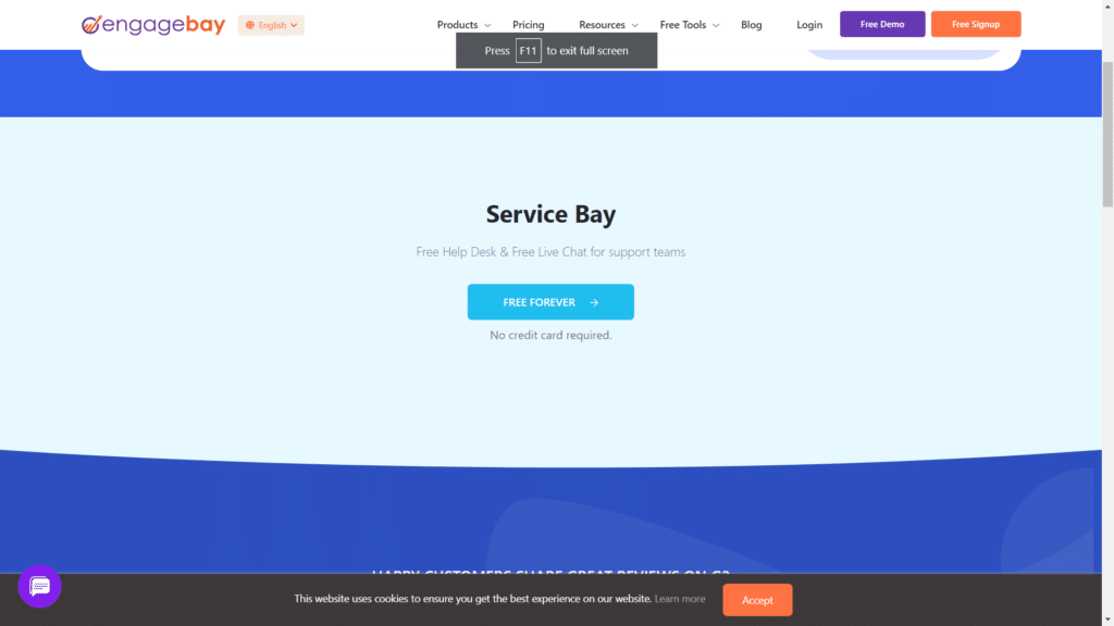 EngageBay Service Bay Review - Homepage