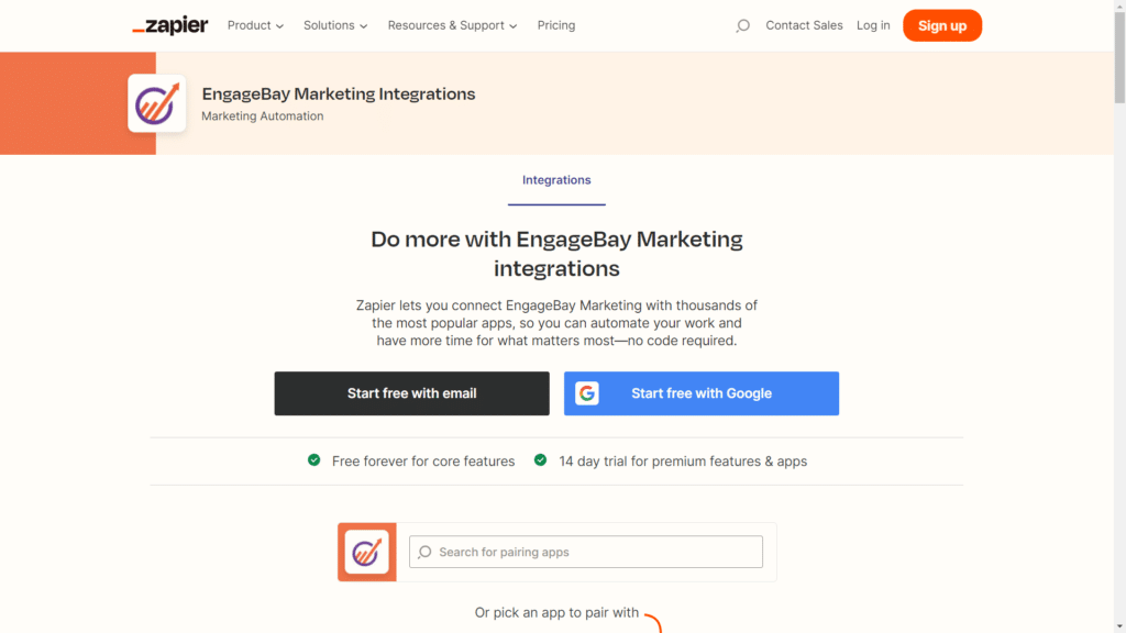 EngageBay Marketing Bay Review - Zapier Integrations