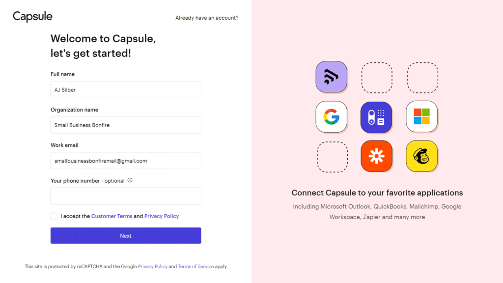 Capsule CRM Review - Onboarding