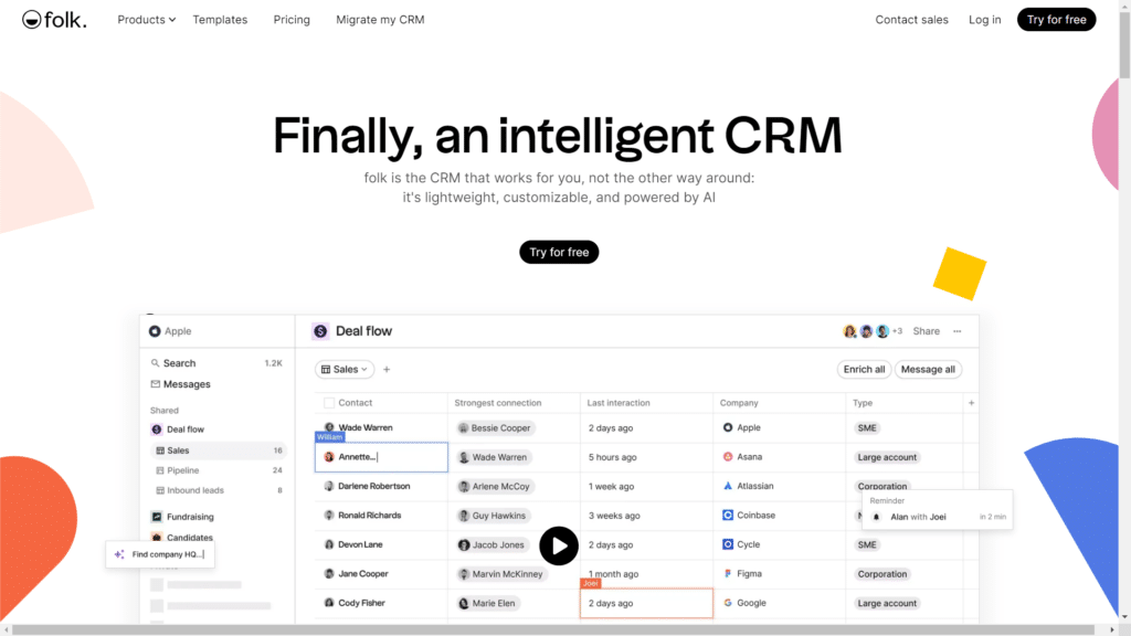 folk CRM Review - Homepage