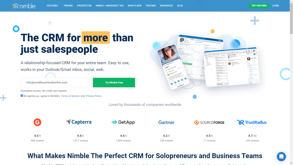 Nimble CRM Review - Homepage