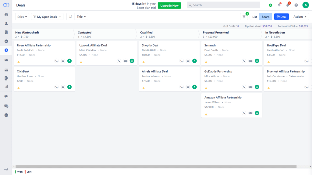 Salesmate CRM Review - Board View