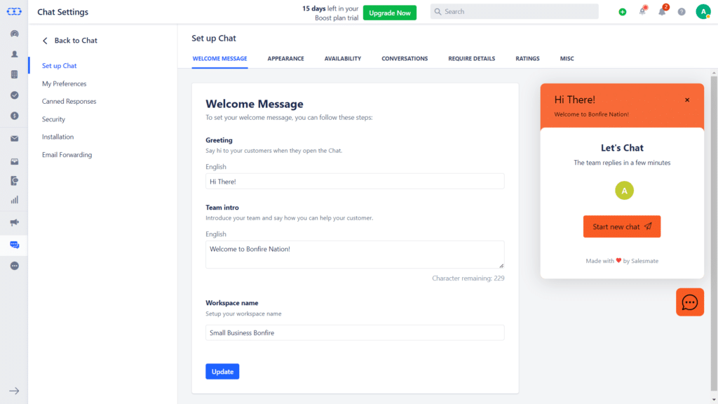 Salesmate CRM Review - Live Chat