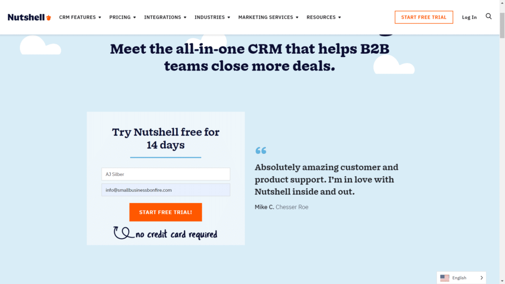 Nutshell CRM Review - Homepage