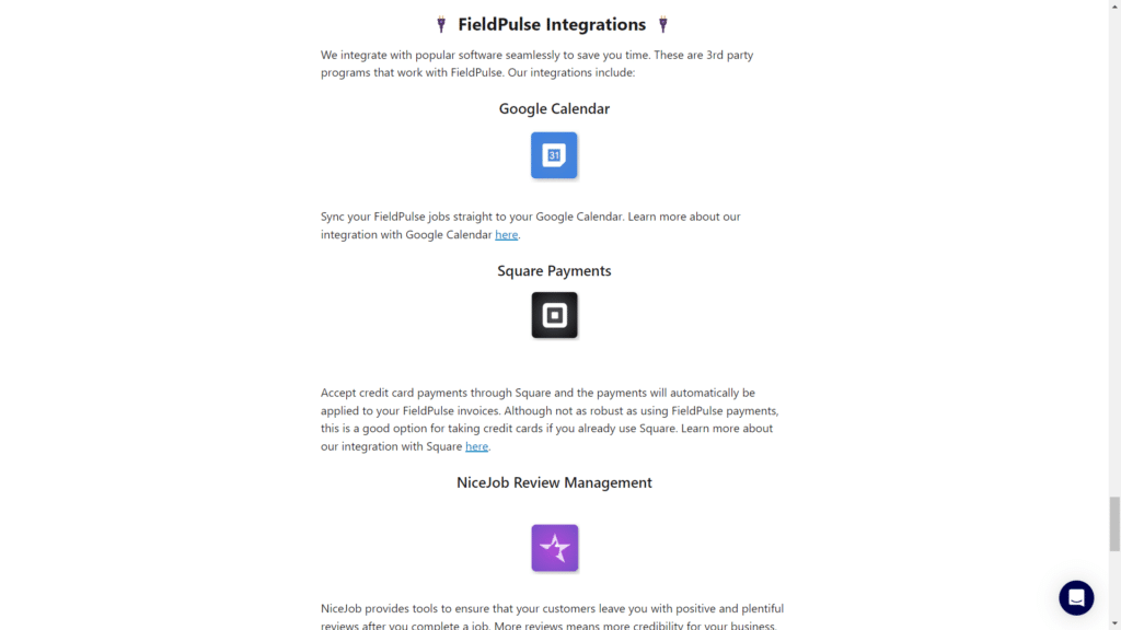 FieldPulse Review - Integrations
