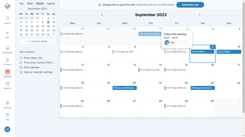 Best CRM for Electrical Contractors - Less Annoying CRM Calendar View