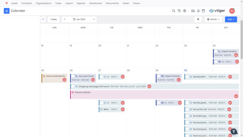 CRM for Private Equity - Vtiger Scheduling Calendar